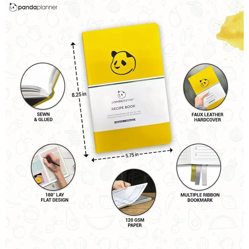 PANDA PLANNER Yellow Recipe Book Write In Your Family Recipes 8.25”x5.75”